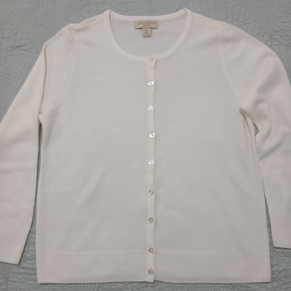 AppleSeeds Petites Women's White Button Up Sweater Size Small